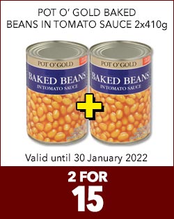 POT O' GOLD BAKED BEANS IN TOMATO SAUCE 2x410g, 2 FOR 15